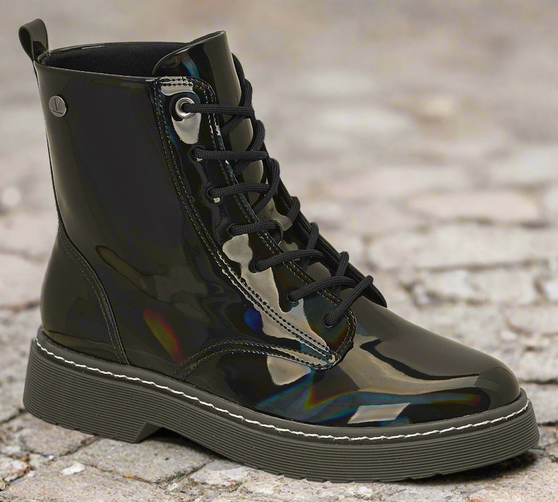 Vizzano Ref 3055.103 Women Fashion Military Style Ankle Boot in Patent Holographic Black