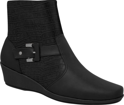 Piccadilly Ref: 144026 Women Short Black Boot With Buckle Wedge Heel